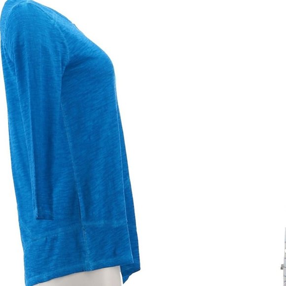 NWT LOGO BY LORI GOLDSTEIN DISTRESS COTTON SLUB 3/4 SLEEVE TOP IBIZA BLUE XXS - Picture 5 of 11